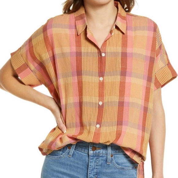 Madewell Tops - Madewell Daily Neon Madras Plaid Button-Up Shirt